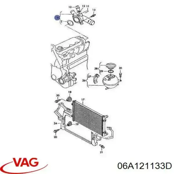 Фланець системи охолодження (трійник) VAG 06A121133D ціна, від 2.78 USD