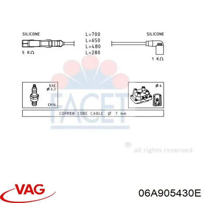 06A905430E VAG кабель високовольтний, циліндр №2