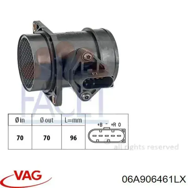 Датчик масової витрати повітря VAG 06A906461LX ціна, від 49.60 USD