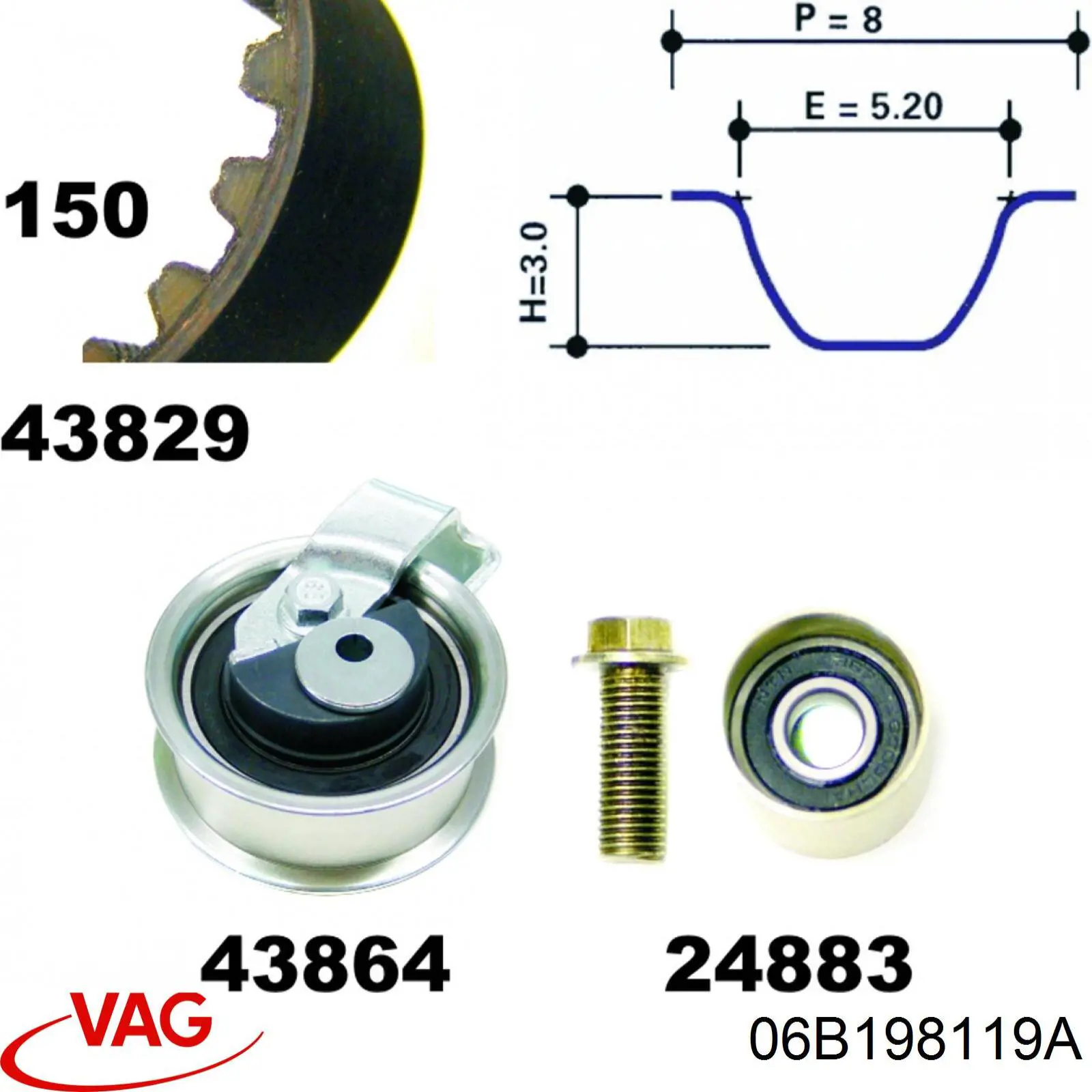 Комплект ГРМ VAG 06B198119A ціна, від 86.04 USD