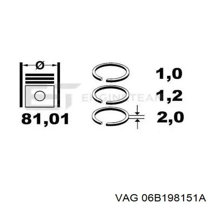 Кільця поршневі на 1 циліндр, STD. 06B198151A VAG