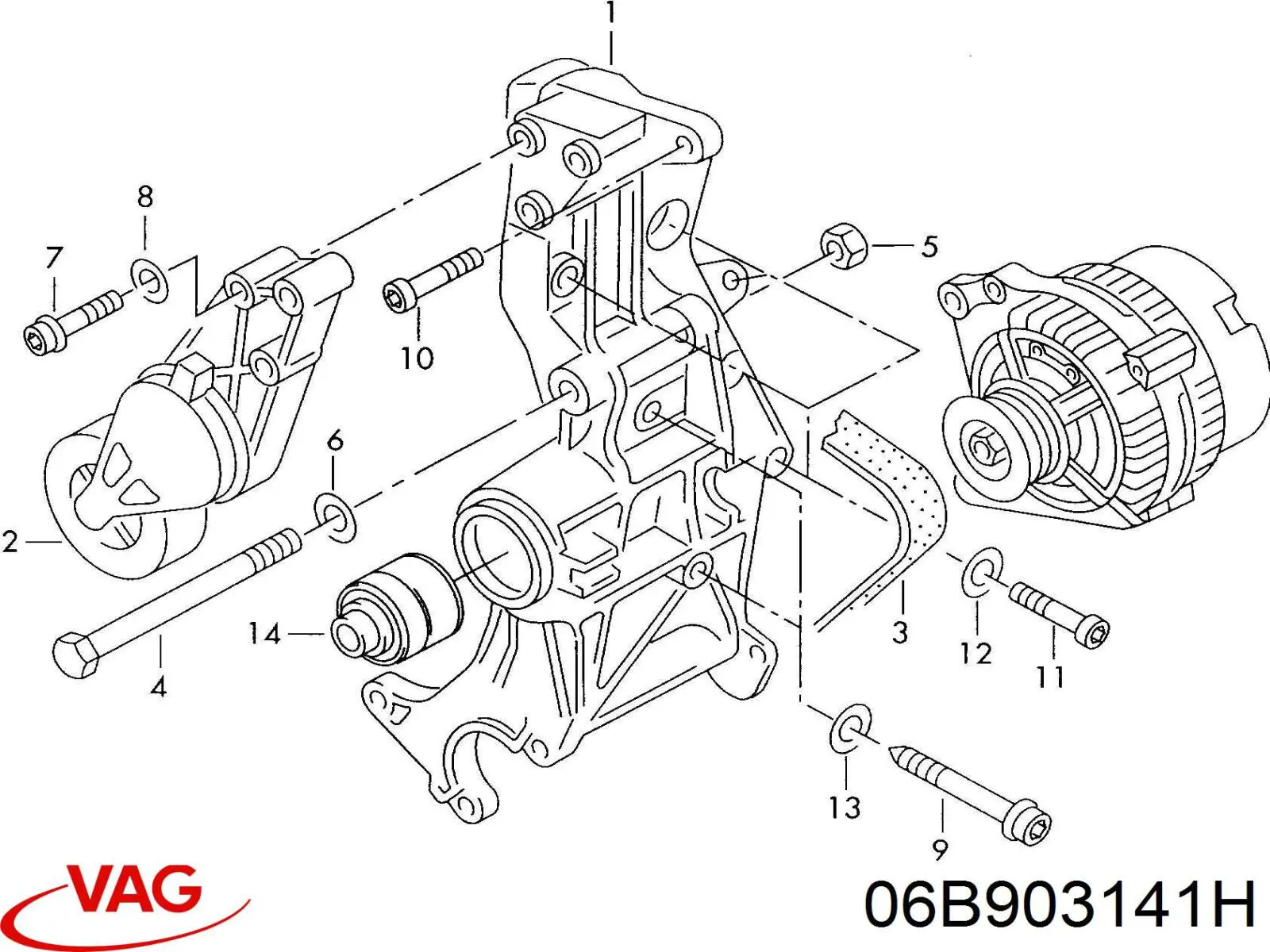 Кронштейн генератора (натяжний) VAG 06B903141H ціна, від 29.76 USD