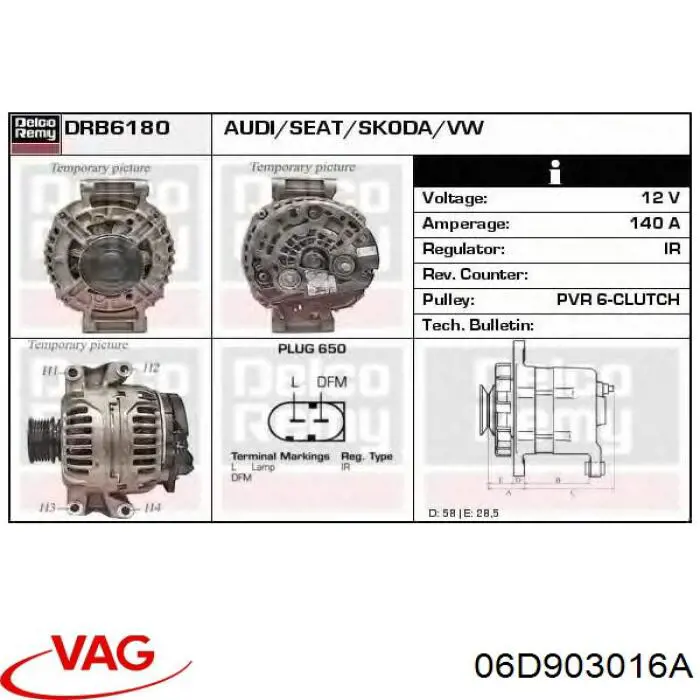 Генератор VAG 06D903016A ціна, від 38.01 USD