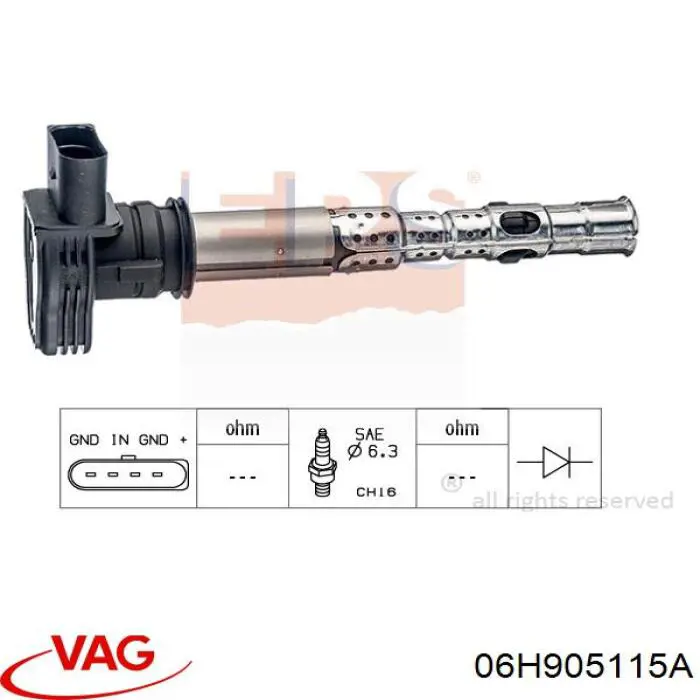 Котушка запалювання VAG 06H905115A ціна, від 15.20 USD