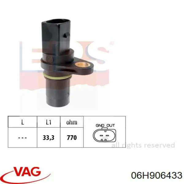 Датчик обертів колінвалу VAG 06H906433 ціна, від 24.77 USD