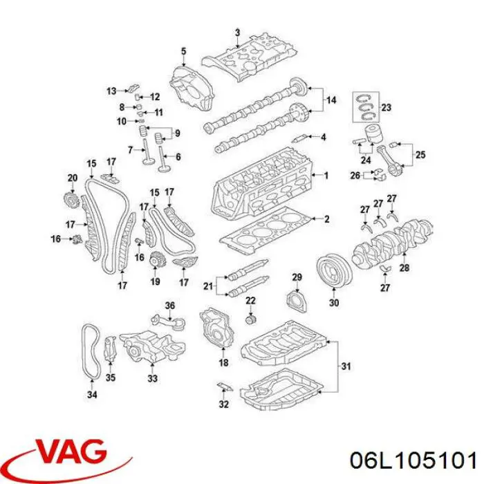 Колінвал двигуна 06L105101 VAG