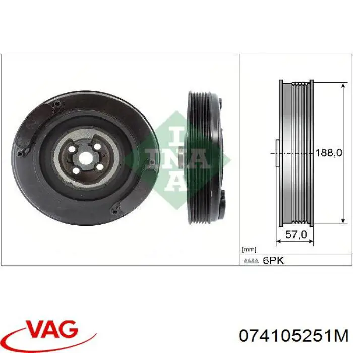 Шків колінвала (демпфер ) VAG 074105251M ціна, від 109.36 USD