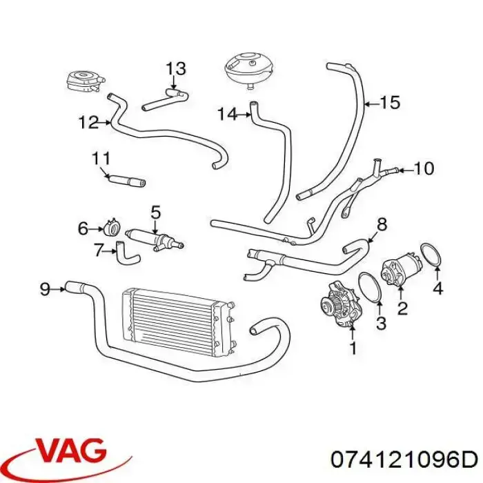 Патрубок системи охолодження VAG 074121096D