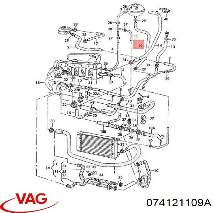 Шланг розширювального бачка, нижній VAG 074121109A ціна, від 5.34 USD
