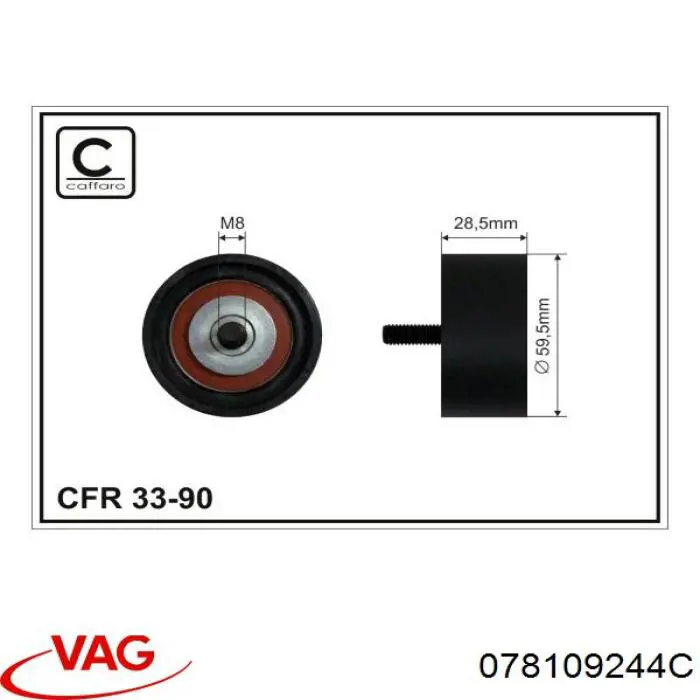 Ролик ременя ГРМ, паразитний VAG 078109244C ціна, від 24.04 USD