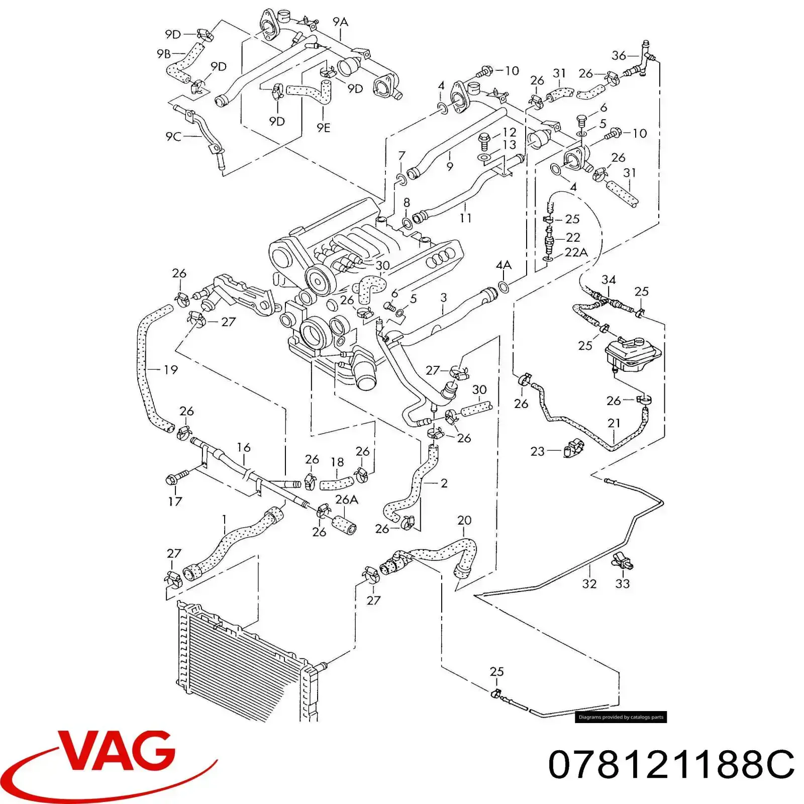Шланг/патрубок системи охолодження VAG 078121188C ціна, від 5.67 USD