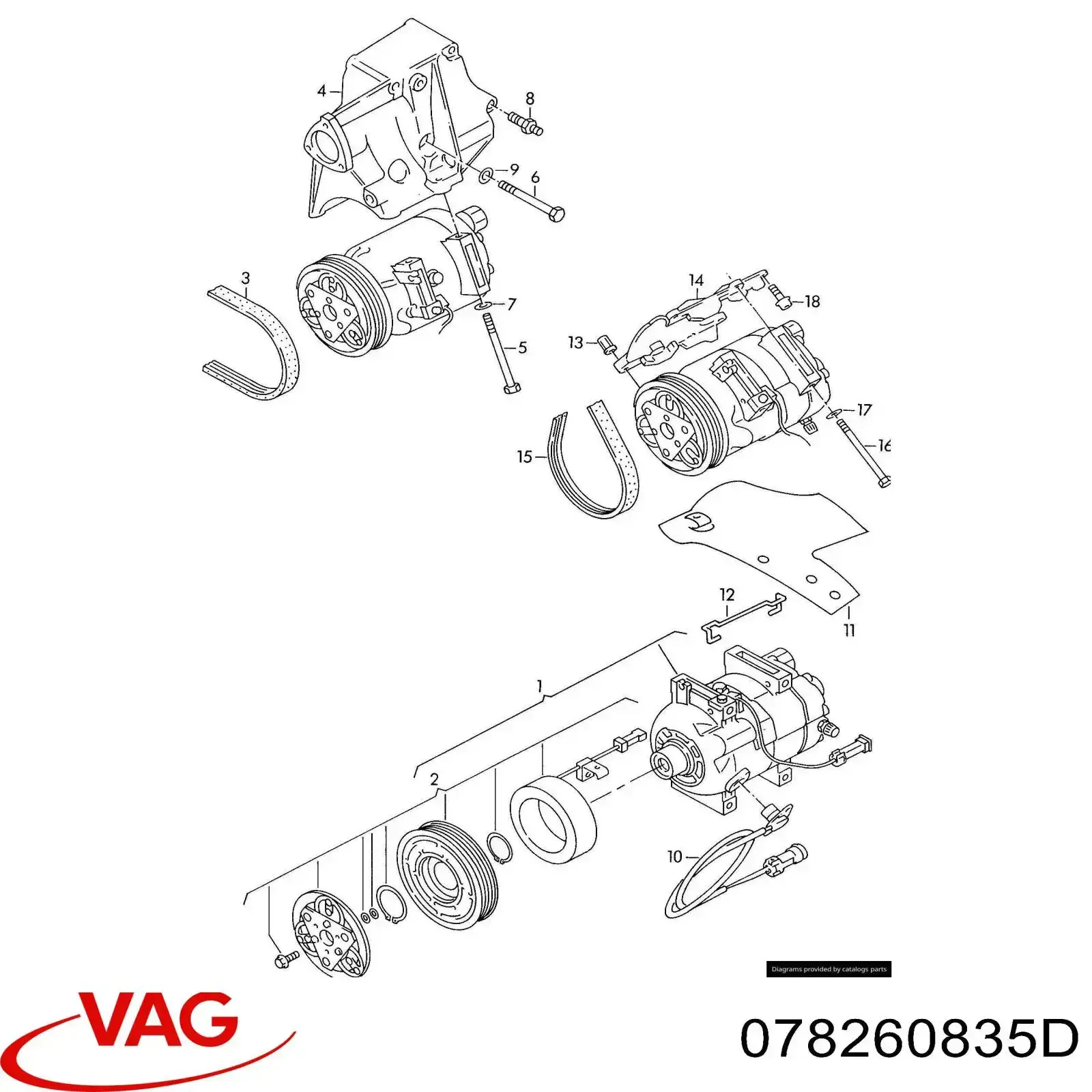 Купити 078260835C VAG Кронштейн компресора кондиціонера