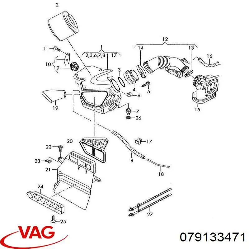 Датчик потоку (витрати) повітря, витратомір MAF - (Mass Airflow) 79133471 VAG