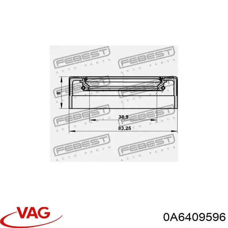 Сальник роздавальної коробки, первинного вала VAG 0A6409596 ціна, від 9.42 USD