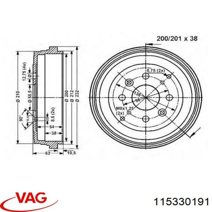 Купити 115330191 VAG Барабан гальмівний задній