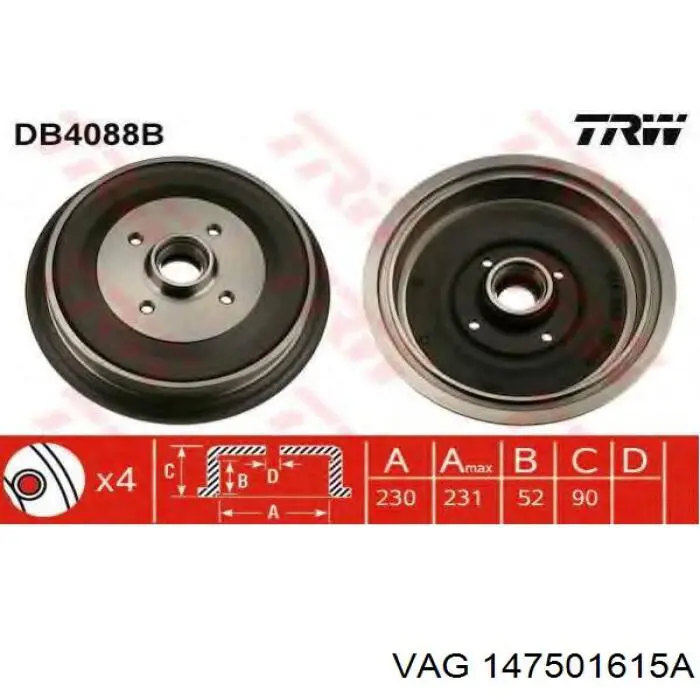 Барабан гальмівний задній 443501615 VAG