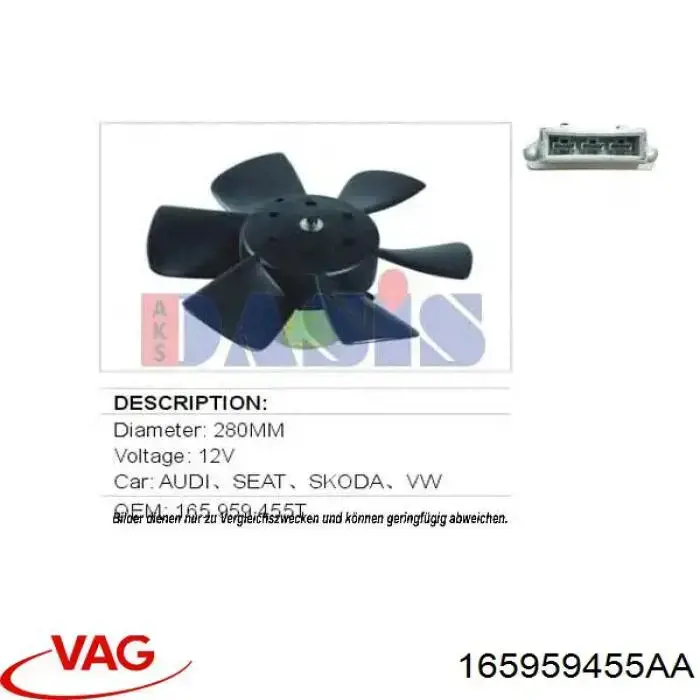 Вентилятор радіатора VAG 165959455AA ціна, від 30.01 USD