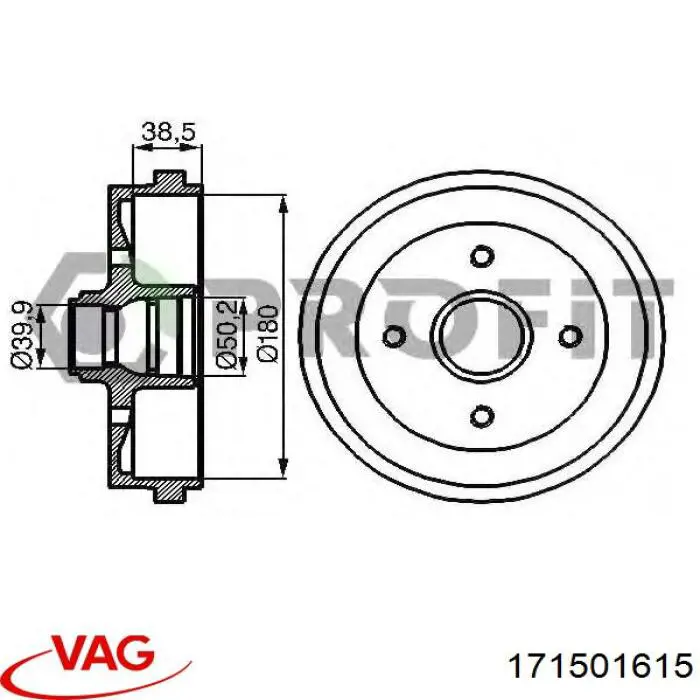 Барабан гальмівний задній VAG 171501615 ціна, від 21.77 USD