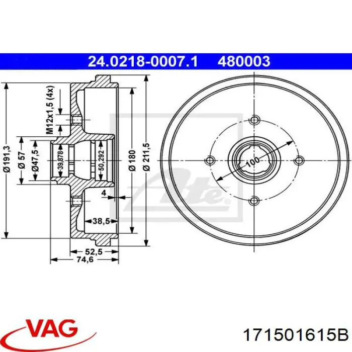 Барабан гальмівний задній VAG 171501615B