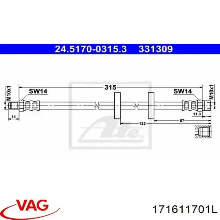 Шланг гальмівний передній VAG 171611701L