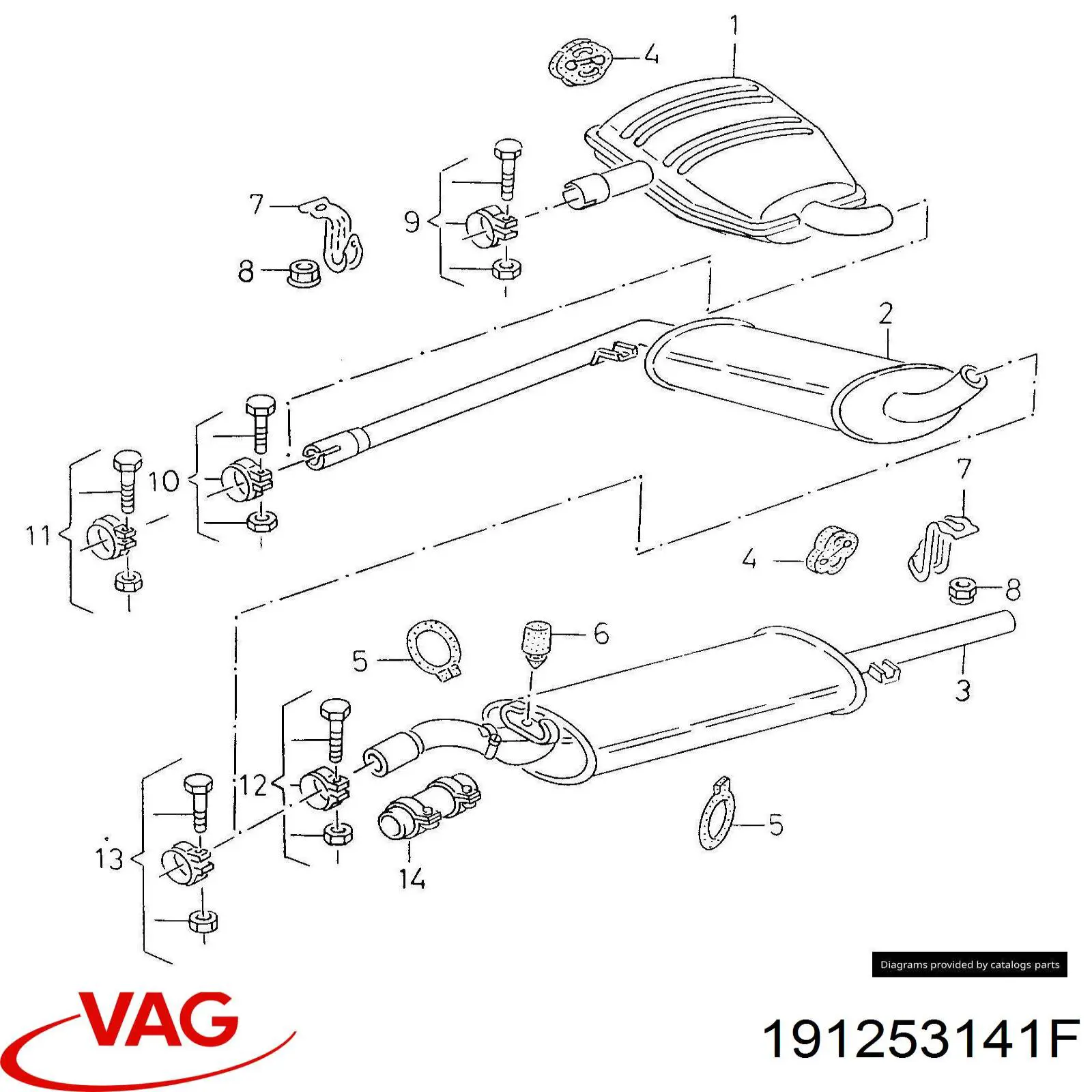 Купити 191253141F VAG Хомут кріплення глушника передній
