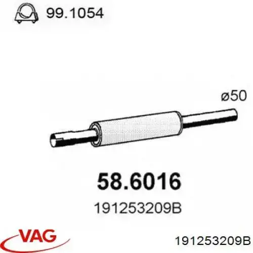 Купити 357253209B VAG Глушник, передня частина
