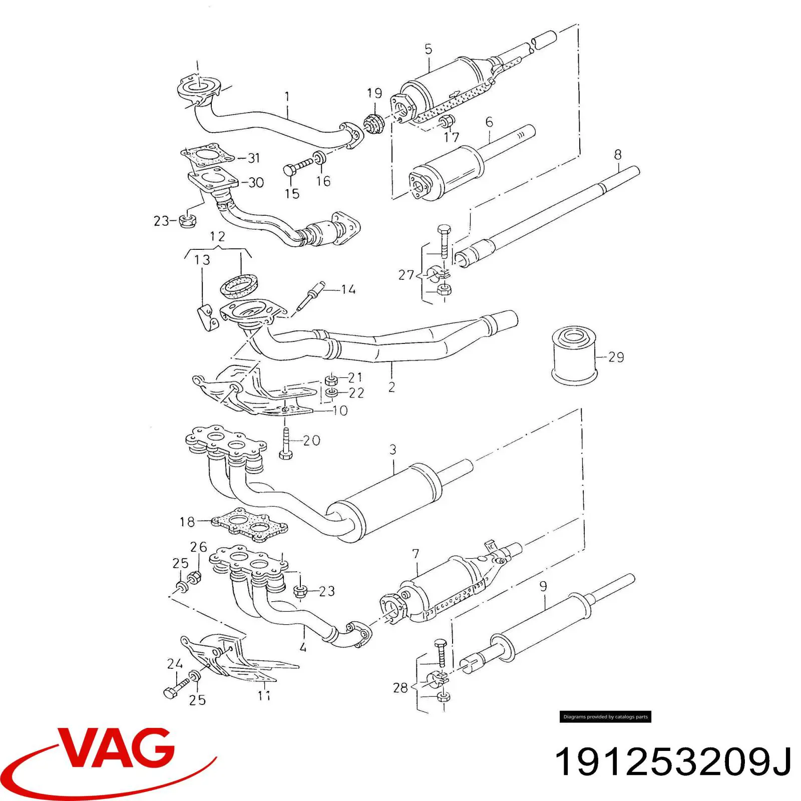 Глушник, передня частина VAG 191253209J ціна, від 28.34 USD