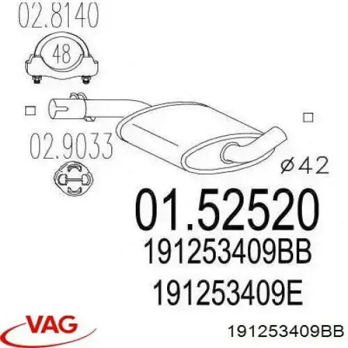 Глушник VAG 191253409BB ціна, від 32.71 USD