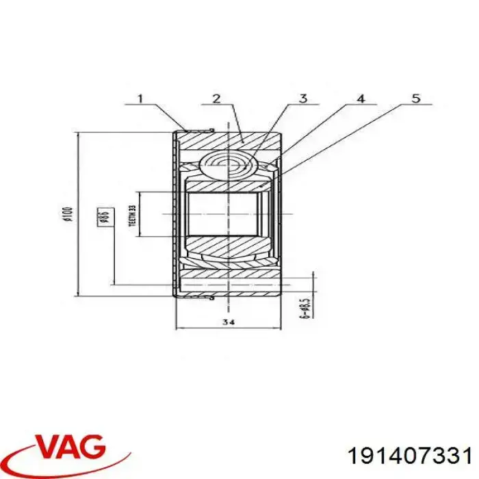 ШРУС внутрішній, передній 191407331 VAG