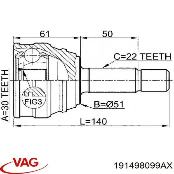 Купити 191498099AX VAG Шарнір приводу зовнішній
