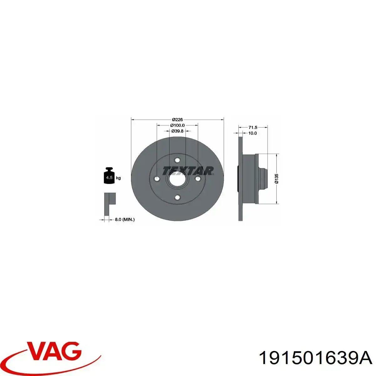 Купити 191501639A VAG Диск заднього гальма