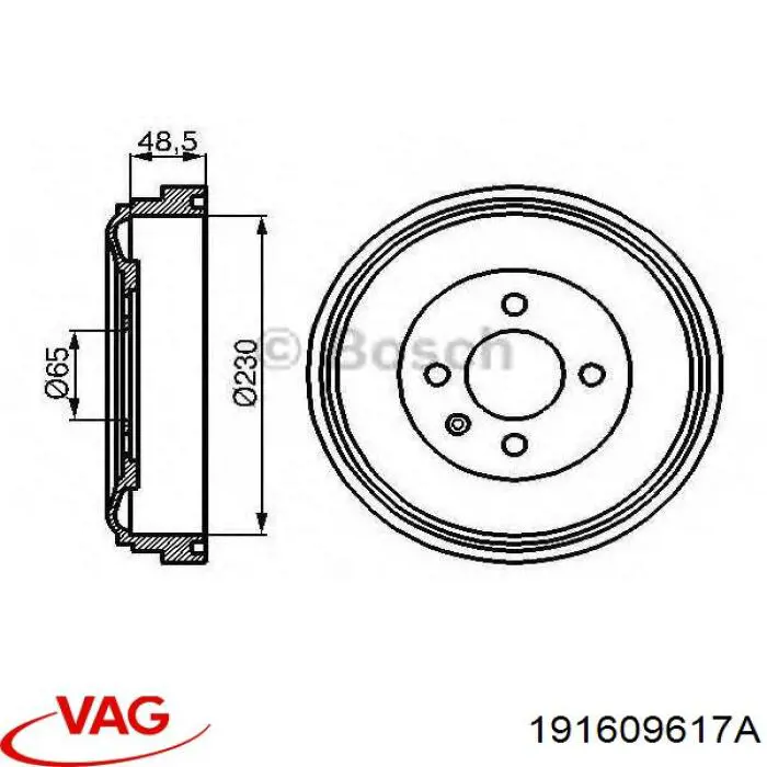 Барабан гальмівний задній VAG 191609617A ціна, від 84.33 USD
