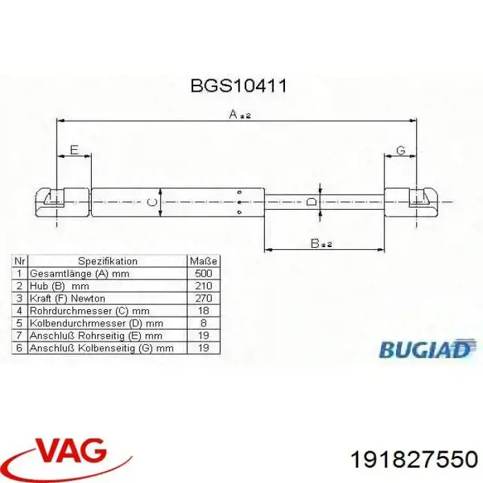 Амортизатор багажника 191827550 VAG