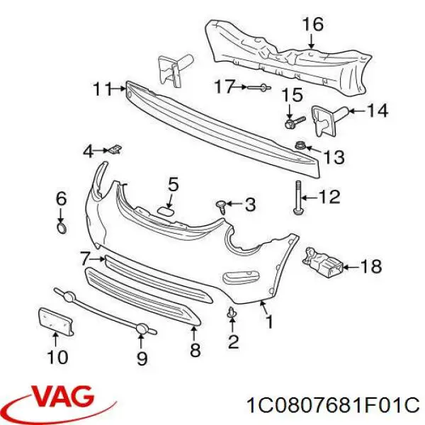 Купити 1C0807681F01C VAG Решітка переднього бампера, центральна