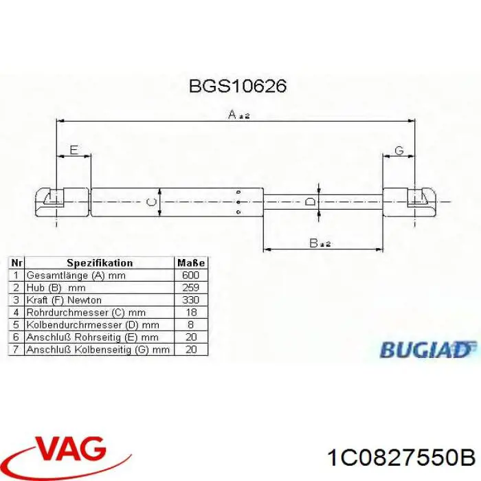 1C0827550B VAG Амортизатор кришки багажника / двері 3/5-ї задньої