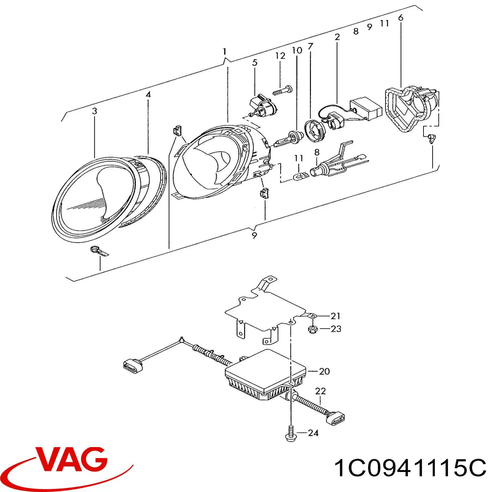 1C0941115C VAG Скло фари лівої