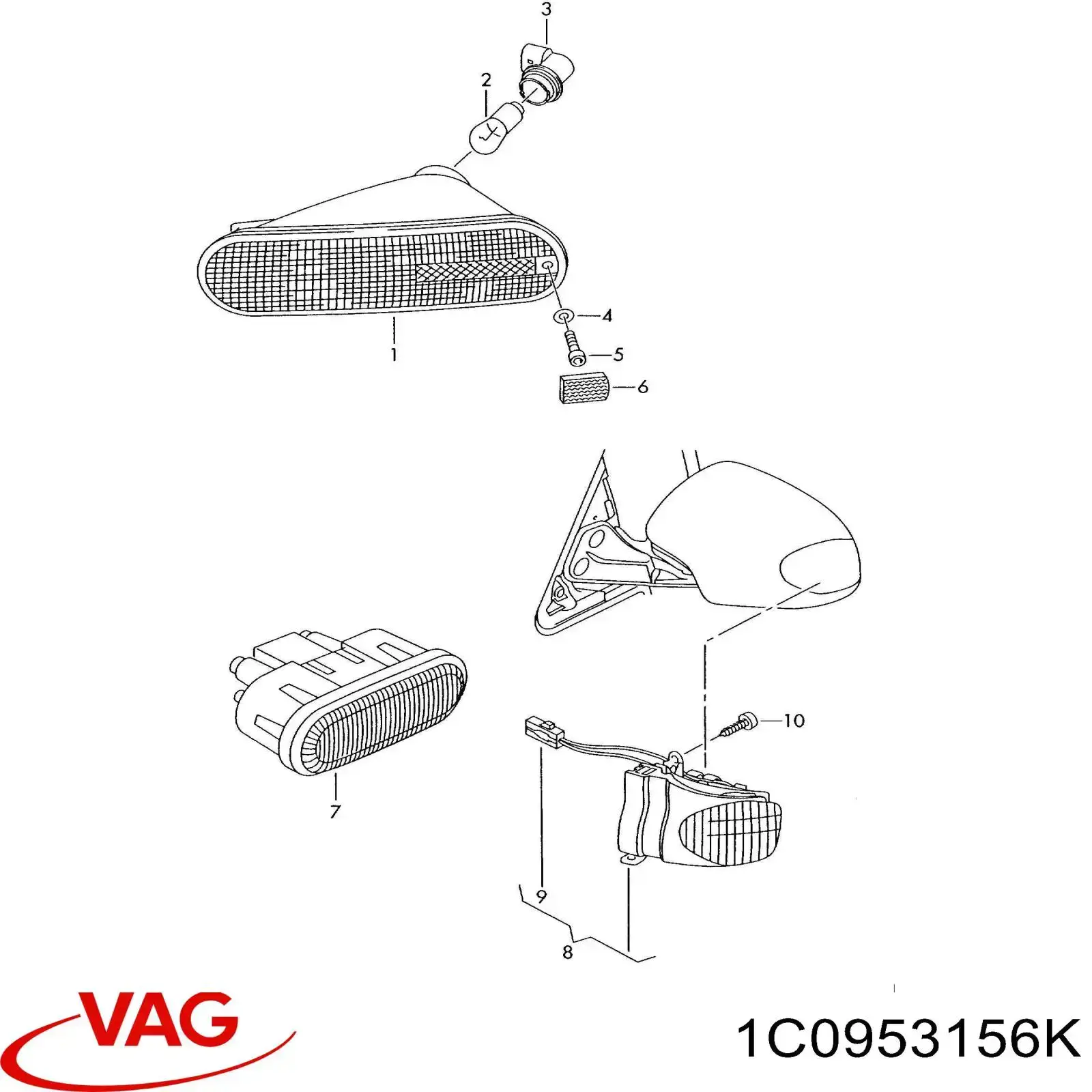 Поворотник правий VAG 1C0953156K ціна, від 32.28 USD