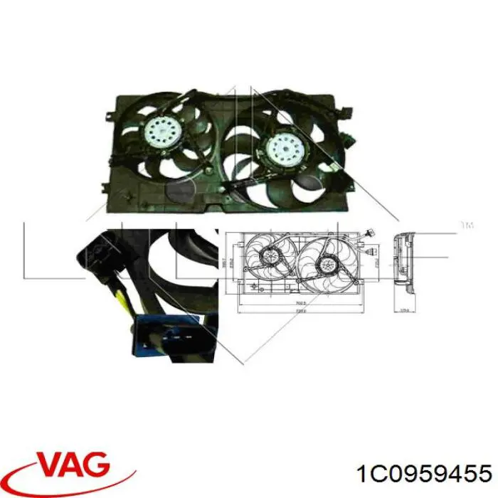 Купити 1C0959455 VAG Електровентилятор охолодження в зборі (двигун + крильчатка)