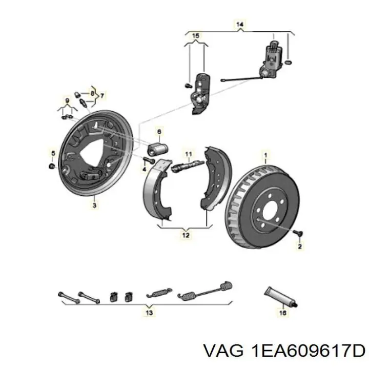 Барабан гальмівний задній VAG 1EA609617D ціна, від 61.81 USD