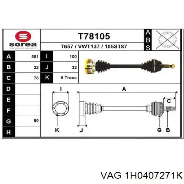Купити 357407271B VAG Ліва піввісь