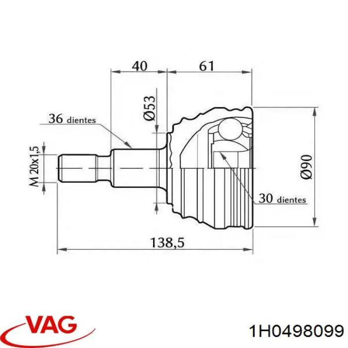 Купити 1H0498099 VAG Шарнір приводу зовнішній