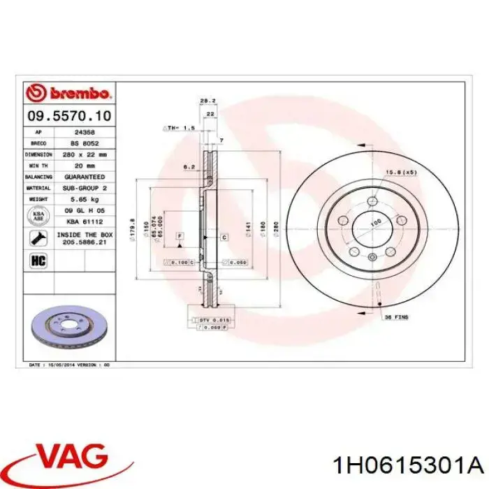 Диск переднього гальма VAG 1H0615301A ціна, від 32.00 USD