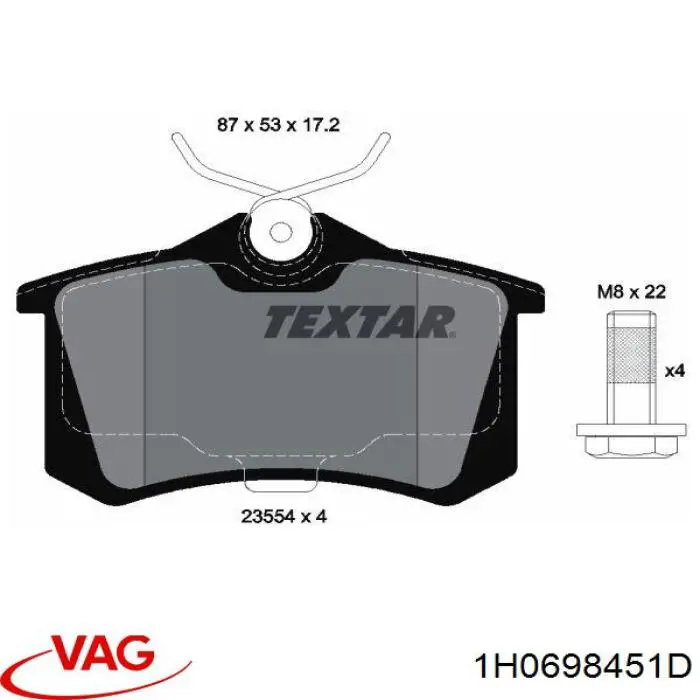 Задні гальмівні колодки VAG 1H0698451D ціна, від 20.97 USD