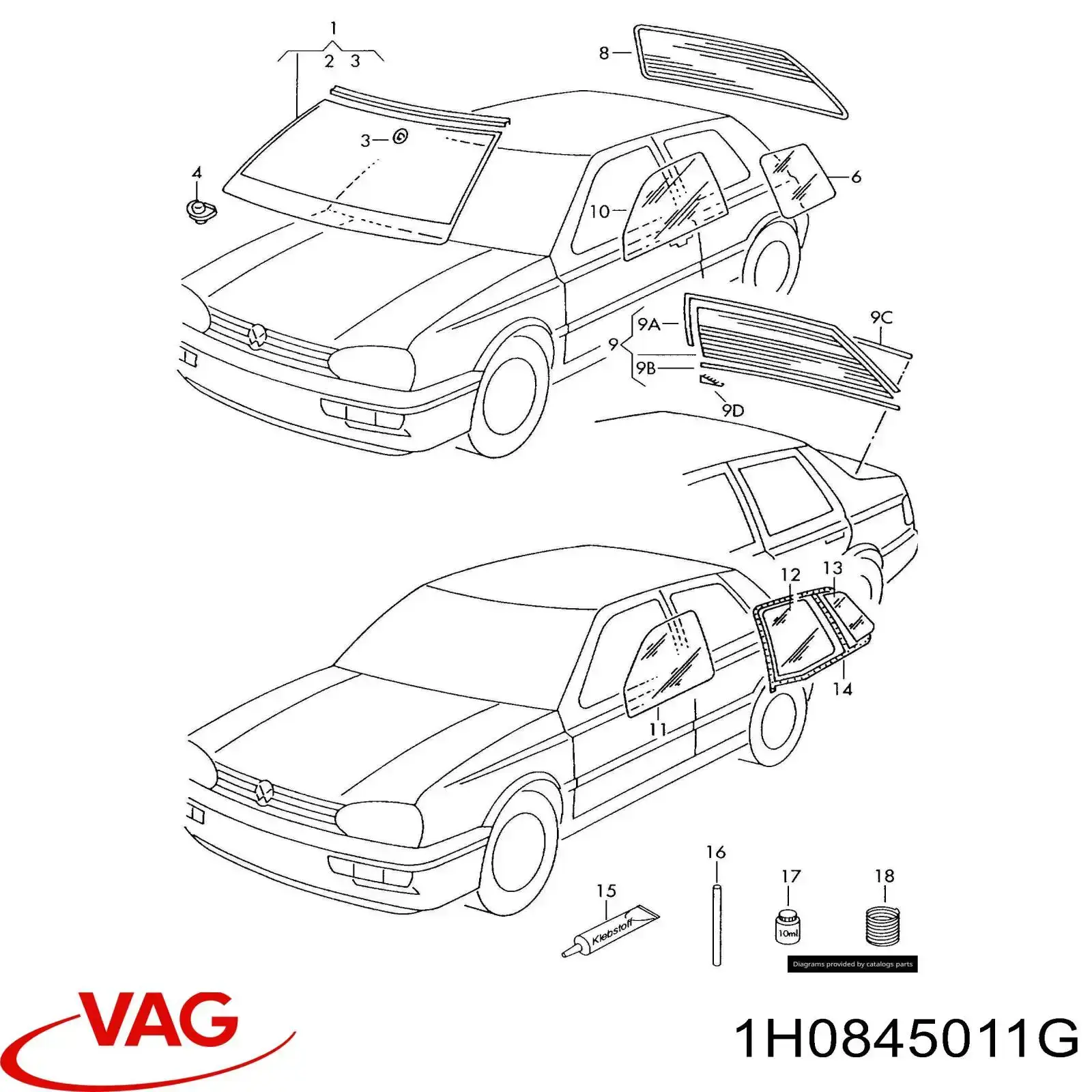 Автоскло VAG 1H0845011G ціна, від 65.48 USD