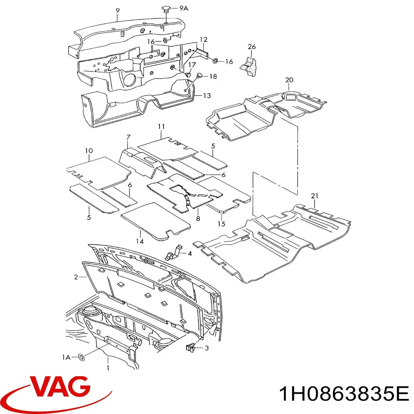 1H0863835E VAG Утеплювач капота