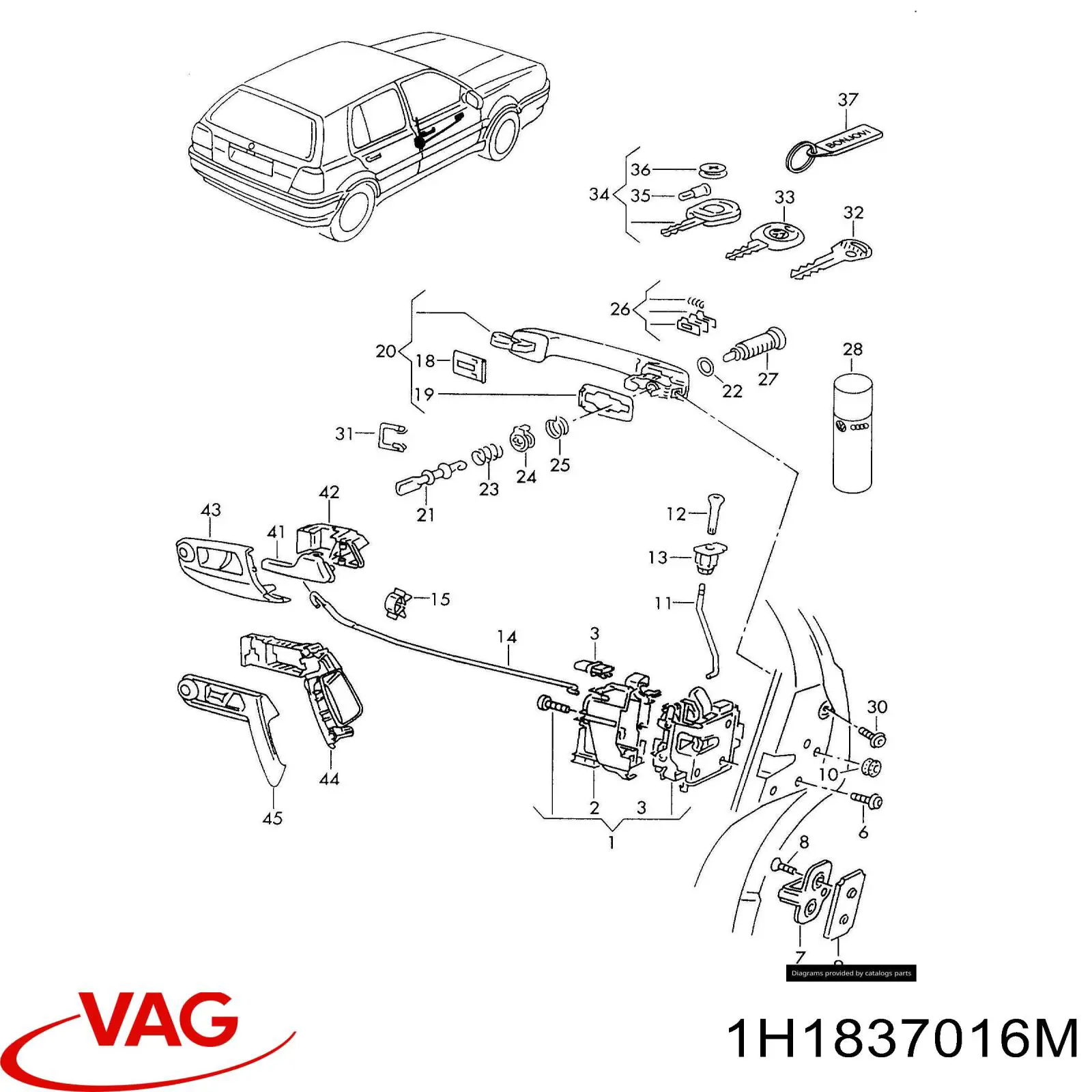 Замок передніх пасажирських дверей VAG 1H1837016M ціна, від 8.46 USD