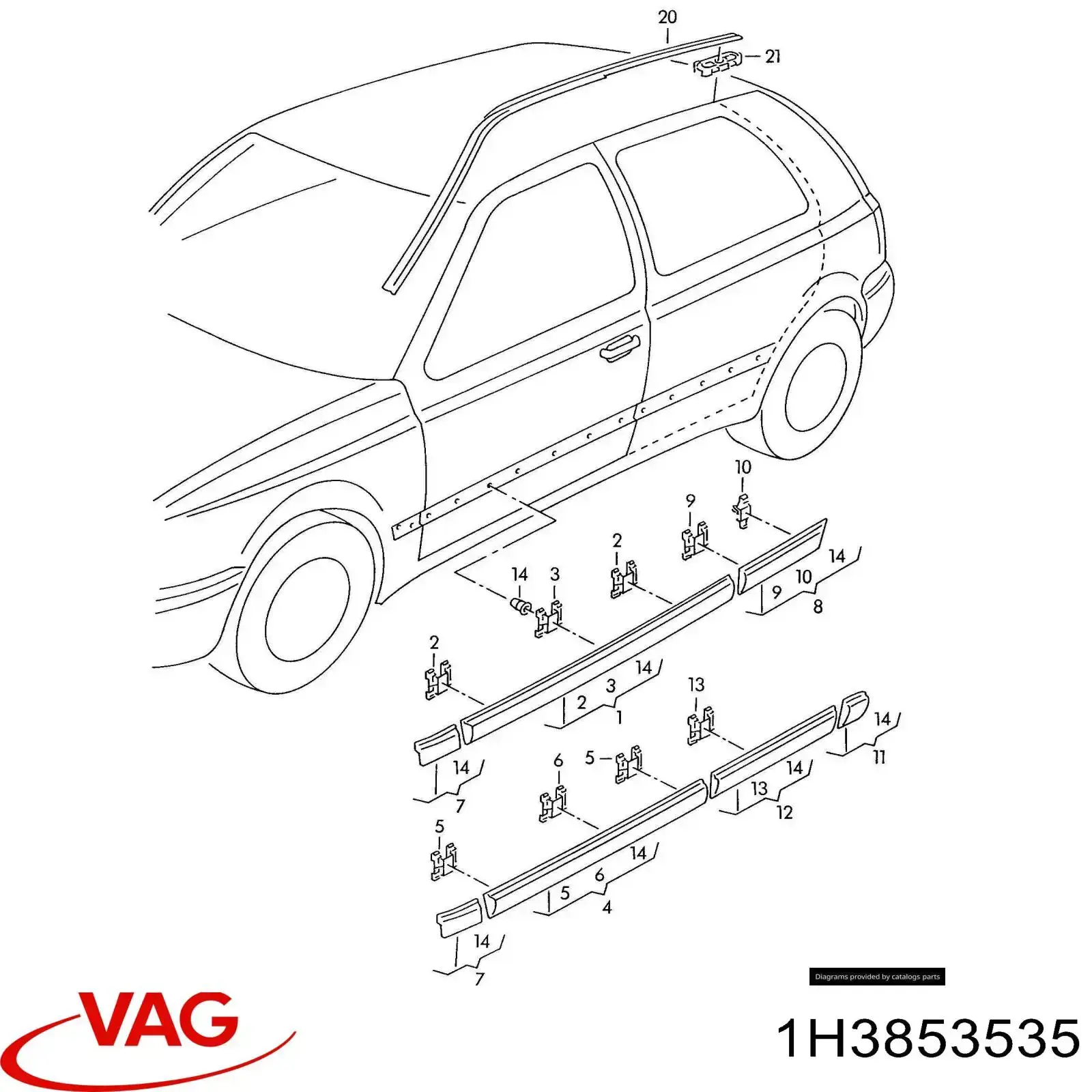 1H3853535 VAG Молдинг заднього лівого крила