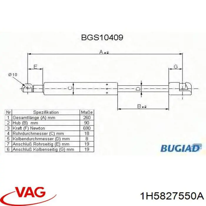Амортизатор двері задньої VAG 1H5827550A ціна, від 6.97 USD