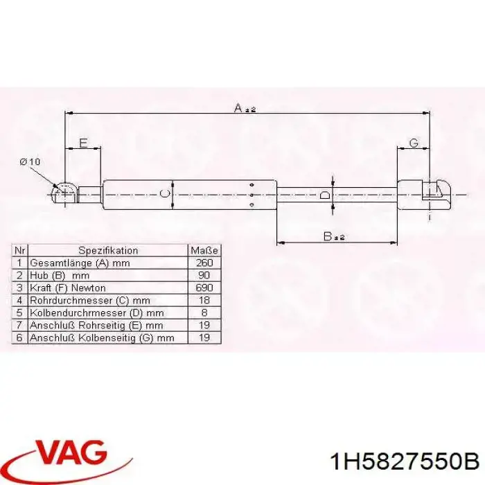 Купити 1H5827550B VAG Амортизатор двері багажника