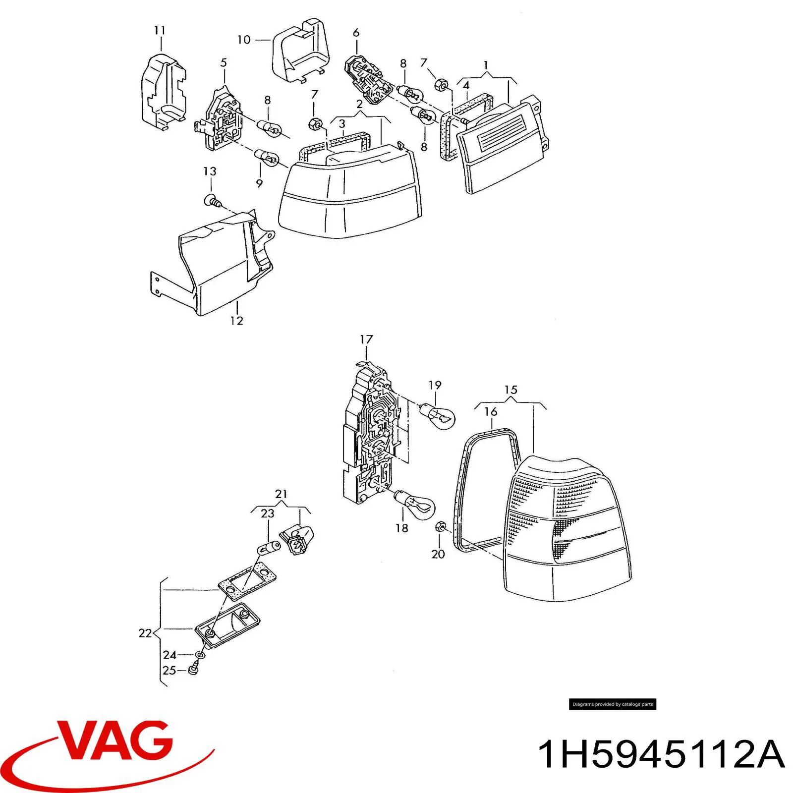Ліхтар задній правий, зовнішній VAG 1H5945112A ціна, від 40.55 USD